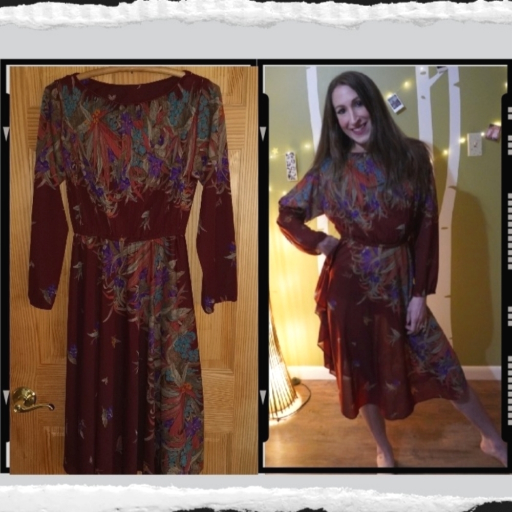 Early 70s Vintage Floral Dress Medium